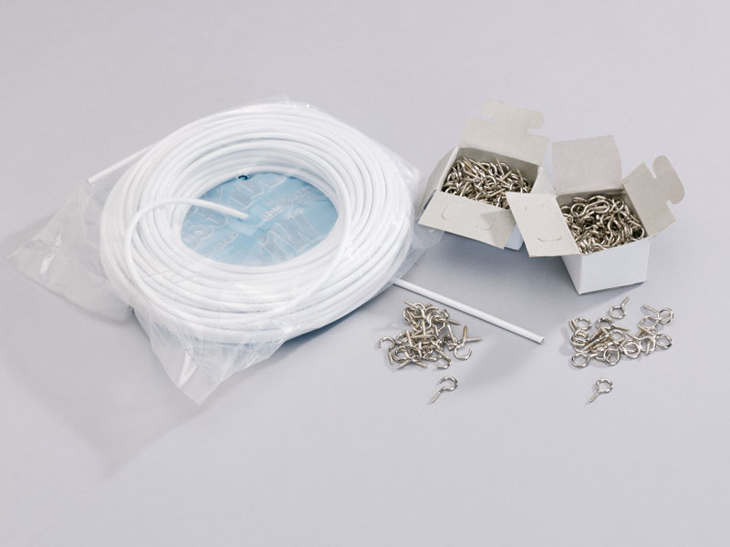Net curtain wire, hooks, loops and fittings available